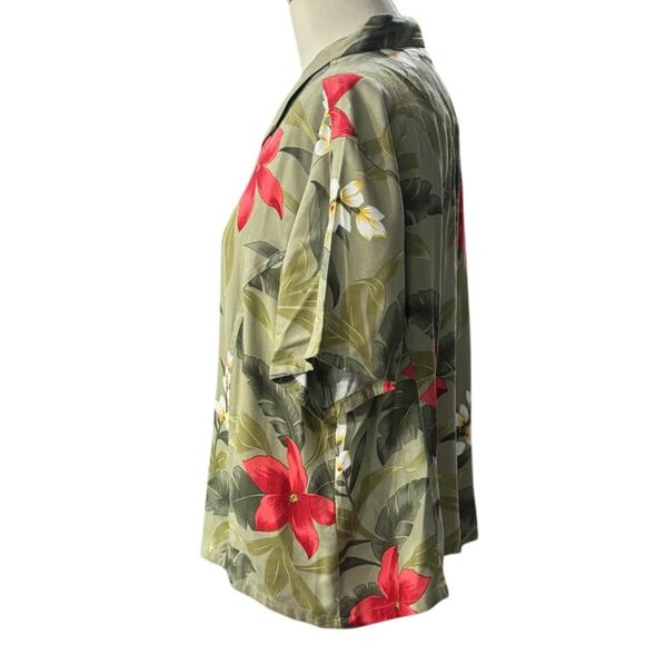 Caribbean Joe Green Tropical print Boxy Button Down Shirt Size PETITE XL - Picture 2 of 8